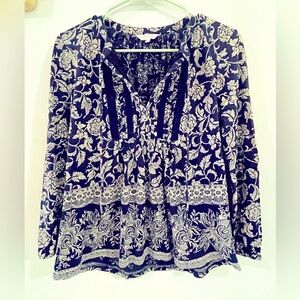 Lucky Brand Floral Women’s Top Tie Chest, Balloon Sleeve‎ Sz S